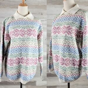 Vintage Alfred Dunner Cotton Knit Collared Sweater Women's Size Medium USA Made